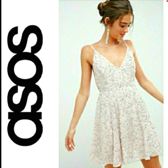 ASOS sequin pink pastel mini dress A-line prom party special occasion birthday - Picture 15 of 15